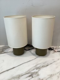 Pair Olive Green Ceramic Table Lamps