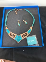 Vintage Jay King DTR Mine Finds Copper & Turquoise Inlay Necklace And Earrings