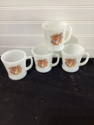 4 Fire King White Milk Glass Tony The Tiger Mugs