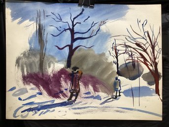 Winter Scene Water Color Unsigned