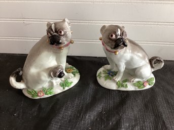 19th Century French Meissen? Porcelain Pug Dog Figurines