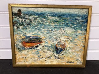 Impressionist Impasto O/C Seascape Painting Signed Illegibly