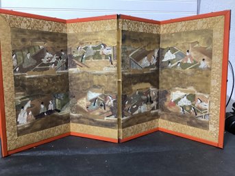 Four Panel Hand Painted Asian Table Screen