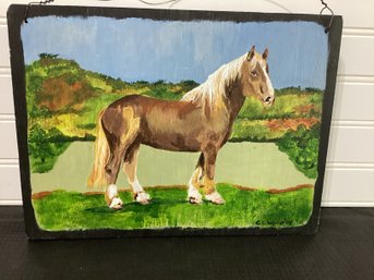 Horse Oil On Board Signed C.l. Wood