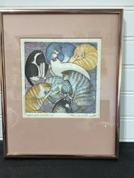 Print By Marcia Wilson Titled Eight Cats Washing Signed And Dated  86