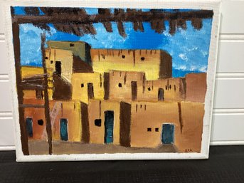 Taos Pueblo Oil On Canvas Signed AKA