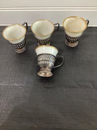 4 Sterling And China Demitasse Cups