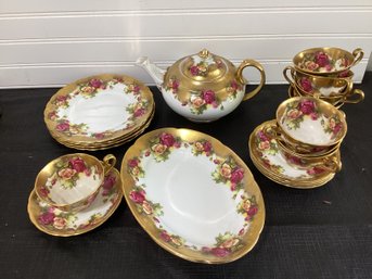 Vintage Royal Chelsea Tea Set W/ Plates, Serving Piecesv, Cups/ Saucersv