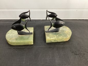 Fish Bookends On Onyx Bases