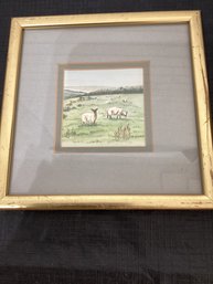 Watercolor Titled Sheep Spread Signed Carol Clarke