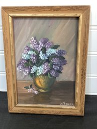 Lilacs In Vase Small Oil On Board Signed K. Frist