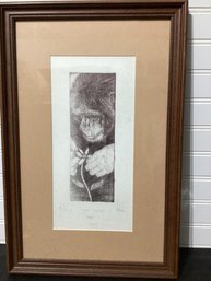 Dry Point Engraving Of Chimpanzee  Signed Illegibly  Croatia