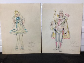 2 Costume Designs Watercolors Of Phillis Diller And Bob Hope Artist Robert Perdziola