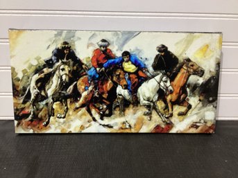 Buzkashi By Momin Khan Glossy Finish Oil On Canvas