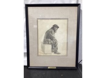 Enrique Pascual Monturiol Pencil Drawing Of A Man Sitting