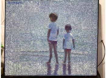 Henry Benson O/C Post Pointillism Children At The Beach