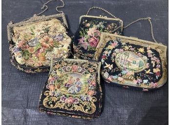 4 Gorgeous Vintage Needlepoint Purses With Chains