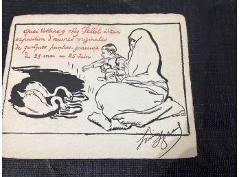 Mother & Child Feeding Swans Lithograph Signed