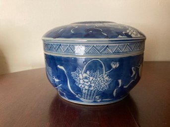 Large Blue And White Ceramic Round Box