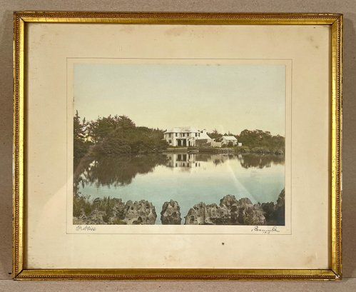 1913 Framed Hand-Colored Photograph Of Bermuda Mansion By William Weiss