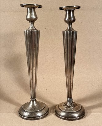 Pair Antique Weighted Sterling 12' Candlesticks As-Is