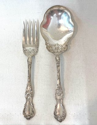 Vintage R. Wallace 1835 Hibiscus Pattern SP Serving Fork And Spoon