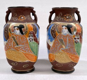 Pair Slip-Decorated Japanese Geisha Vases 20th Century