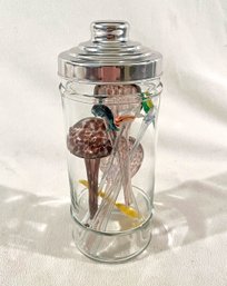 Modern Straw Dispenser, With Some Hand Blown Glass Swizzle Sticks And Plant Feeders