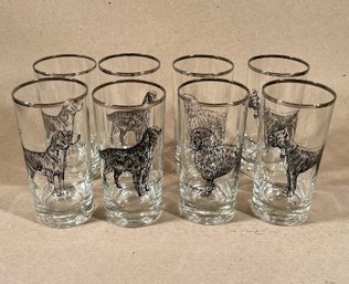 Eight Rare Vtg Will Rannells Dog Glasses