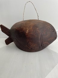 Dark Brown Wood Fish Bell Hanging Decoration