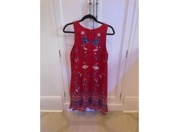 Anthropologie Women's Size M Embroidered Red Shift Dress