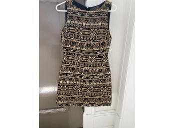 Black And Gold Alice  Olivia Embroidered Mini Shift Dress Size 6 (runs Small)