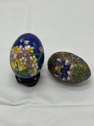 Two Chinese Cloisonne Eggs With A Stand