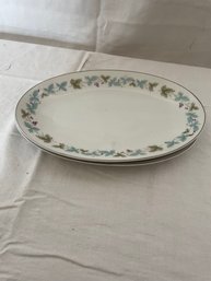 Blue And Brown Leaf Edged Oval Dishes