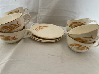 22 Carat Gold Wheat Design Cups And Saucers