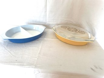 Vintage Pyrex Primary Color Oval Divided Dishes With 1 Lid