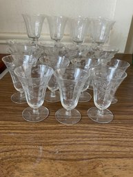 Vintage Crystal Set With Etched Wheat Design