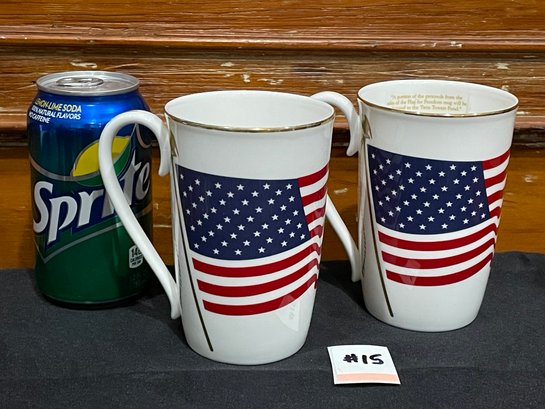 Pair Of Lenox 'God Bless America' Flag Mugs