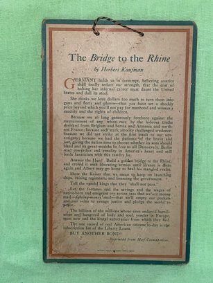 1918 WWI Buy War Bonds Appeal Sign 'The Bridge To The Rhine'