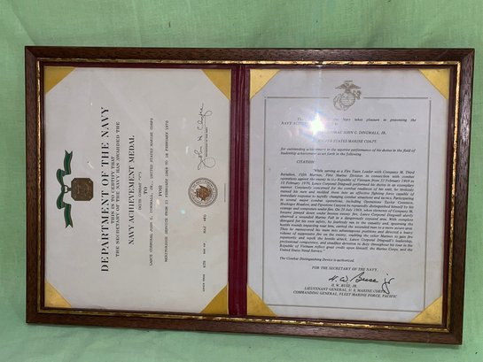 Framed Navy Achievement Medal Award Certificate - Vietnam War
