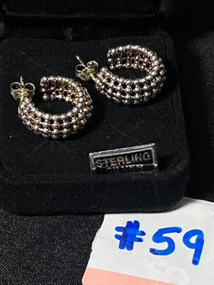 Sterling Silver Bead Texture Hoop Earrings