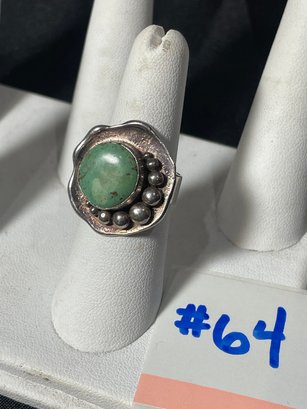 Vintage Turquoise Sterling Silver Ring - Signed PLUNKETT Size 6.5