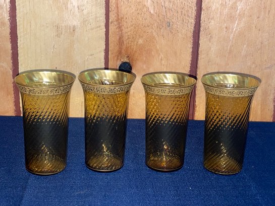 Set Of 4 Amber MOSER Glasses - Antique