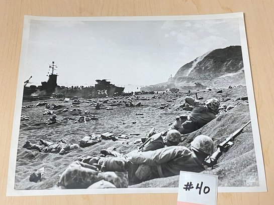 'THE IWO BEACHHEAD' Original WWII Pacific Theater Press Photo