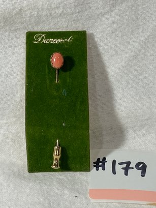 Sterling Silver Vermeil Pink Coral Hat Pin/Stick Pin