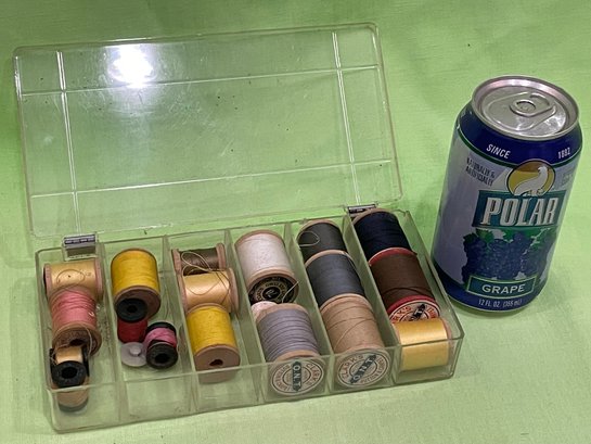 Vintage Thread Spools In Plastic Box