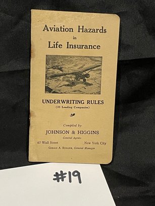 1931 'Aviation Hazards In Life Insurance' Booklet RARE