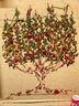 Mid-Century Crewel Apple Tree LARGE Framed Embroidery Art Piece - Mod, Retro, Vintage!