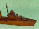 Vintage Hand Crafted Wood Military Ship, Boat Model #3