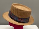 Vintage Brooks Brothers Straw Fedora Hat With Paisley Ribbon Band